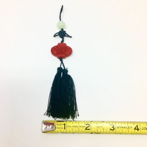 Mini Chinese Knot Red Cinnabar Bead Black Tassel Hanging Pendant Charm - Picture 13 of 16